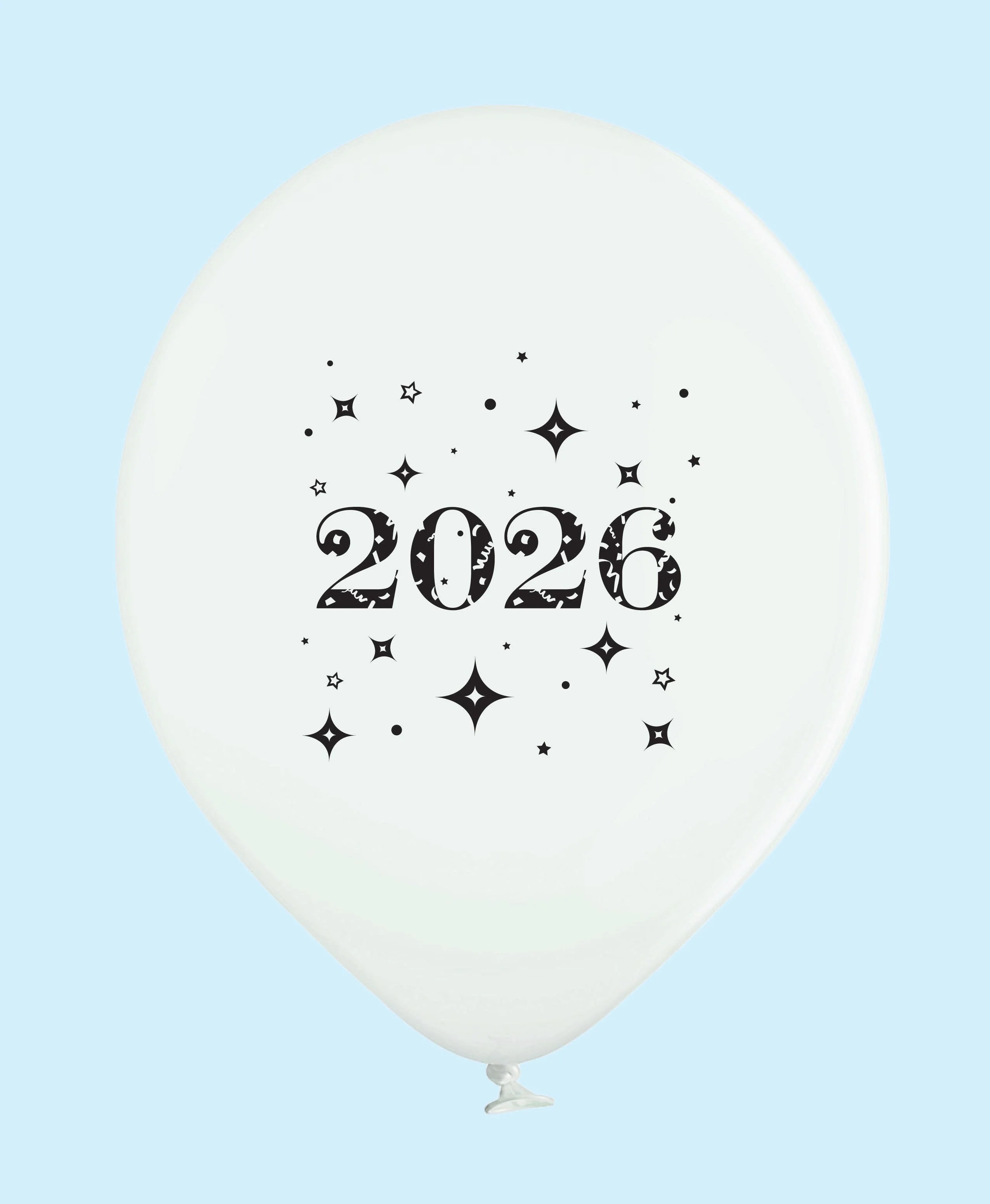 11" Year 2026 Stars Printed Latex Balloons White (25 Per Bag)