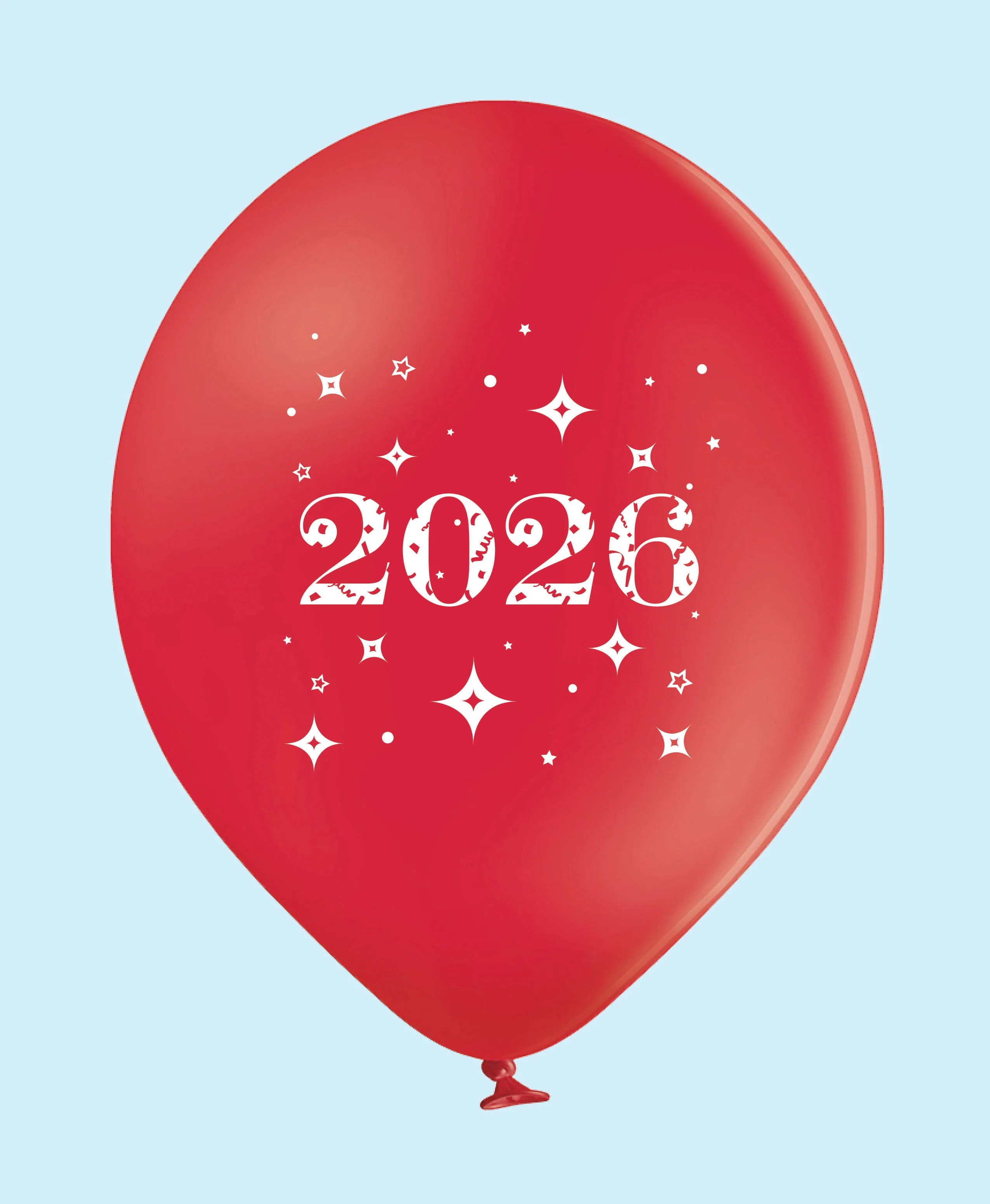 11" Year 2026 Stars Printed Latex Balloons Red (25 Per Bag)