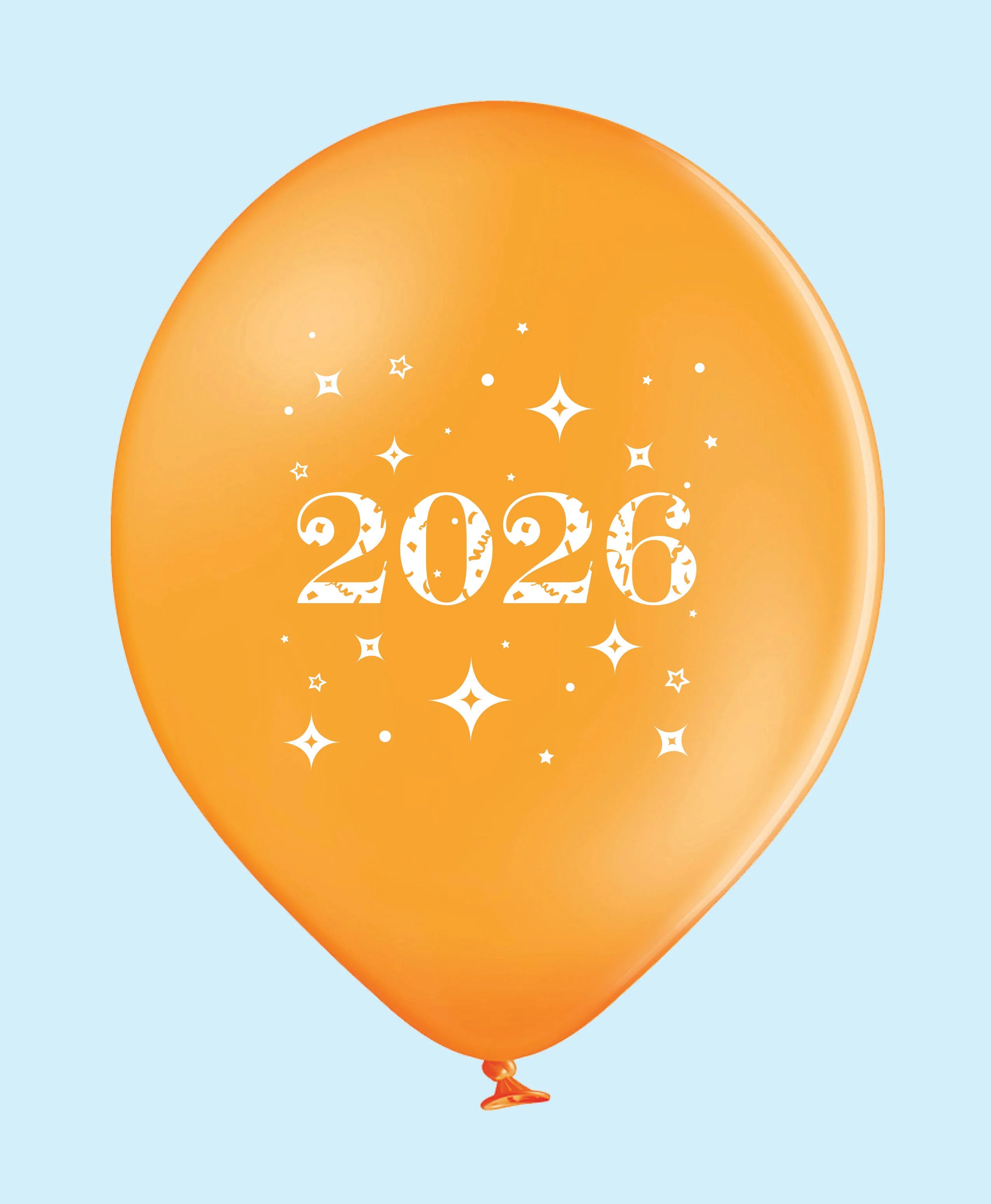 11" Year 2026 Stars Printed Latex Balloons Orange (25 Per Bag)