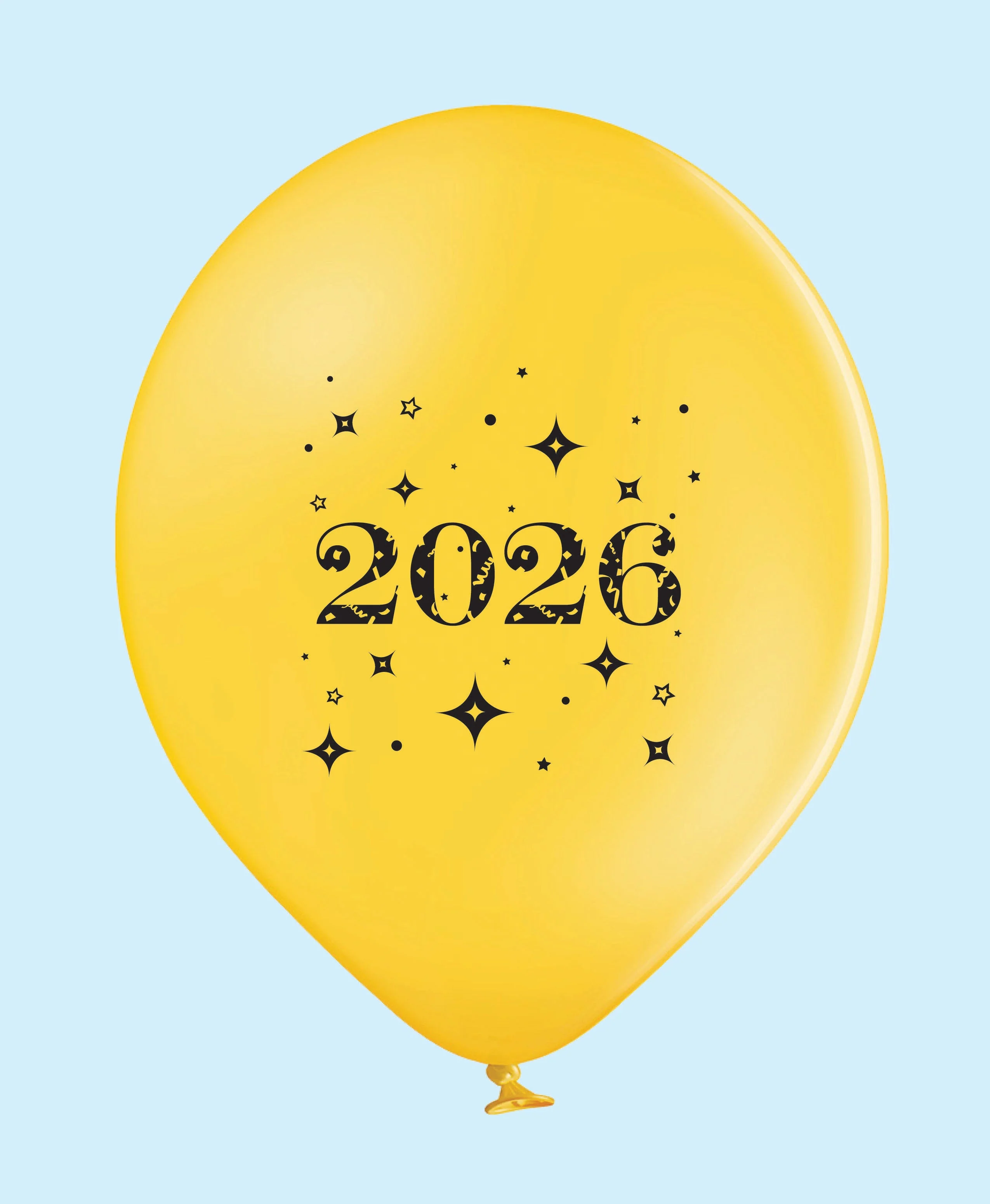 11" Year 2026 Stars Printed Latex Balloons Yellow (25 Per Bag)