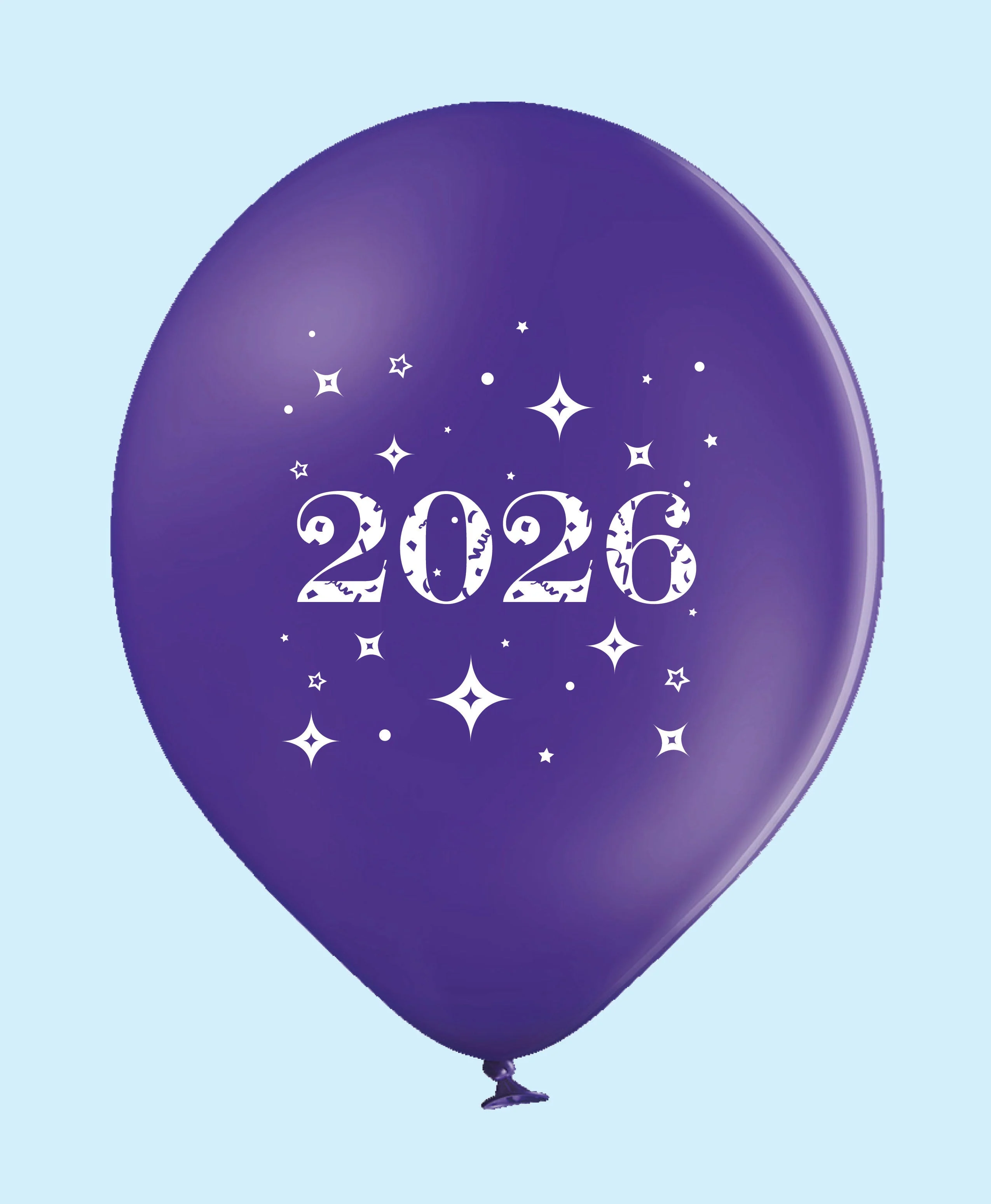 11" Year 2026 Stars Printed Latex Balloons Purple (25 Per Bag)
