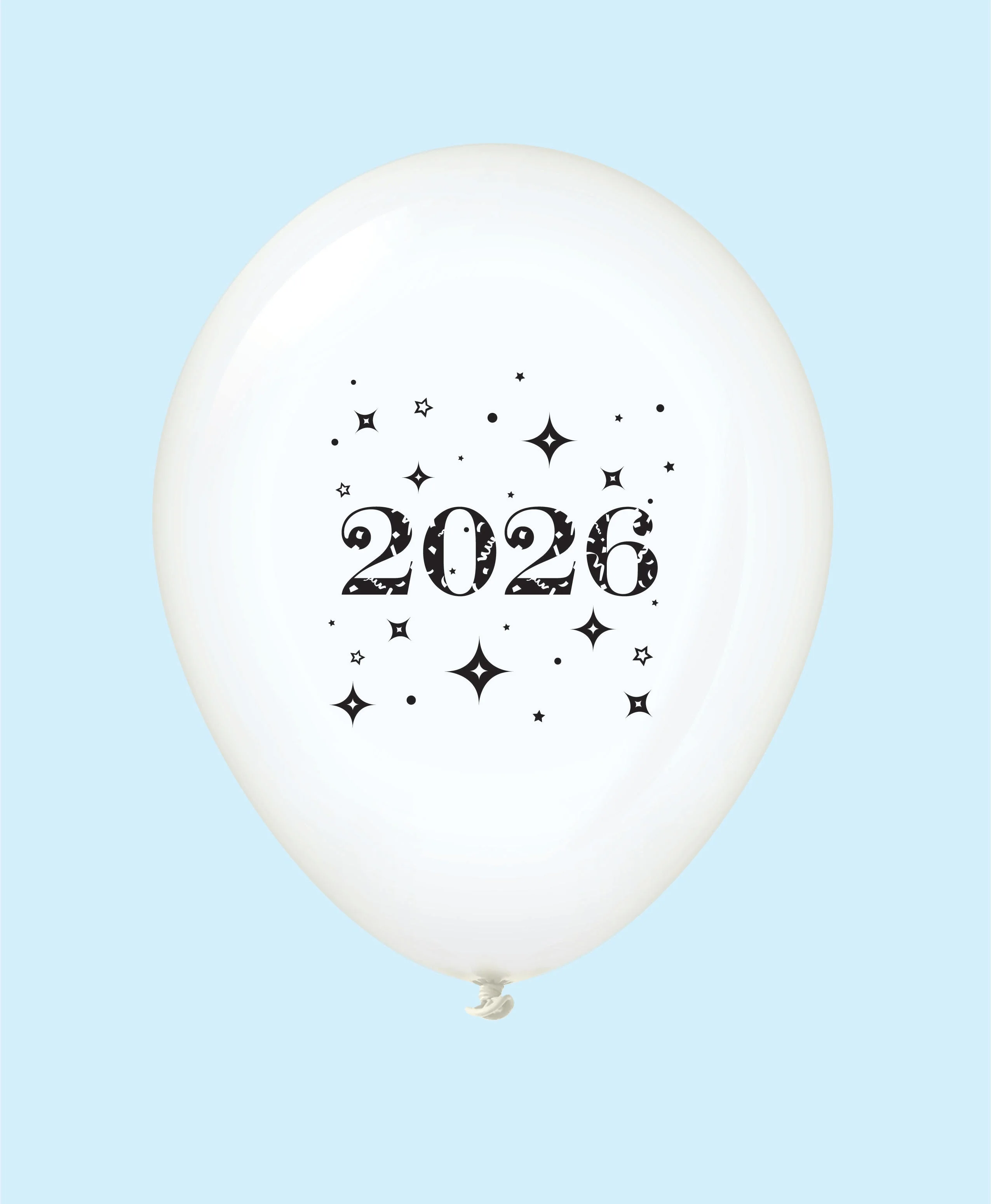 11" Year 2026 Stars Printed Latex Balloons Clear (25 Per Bag)