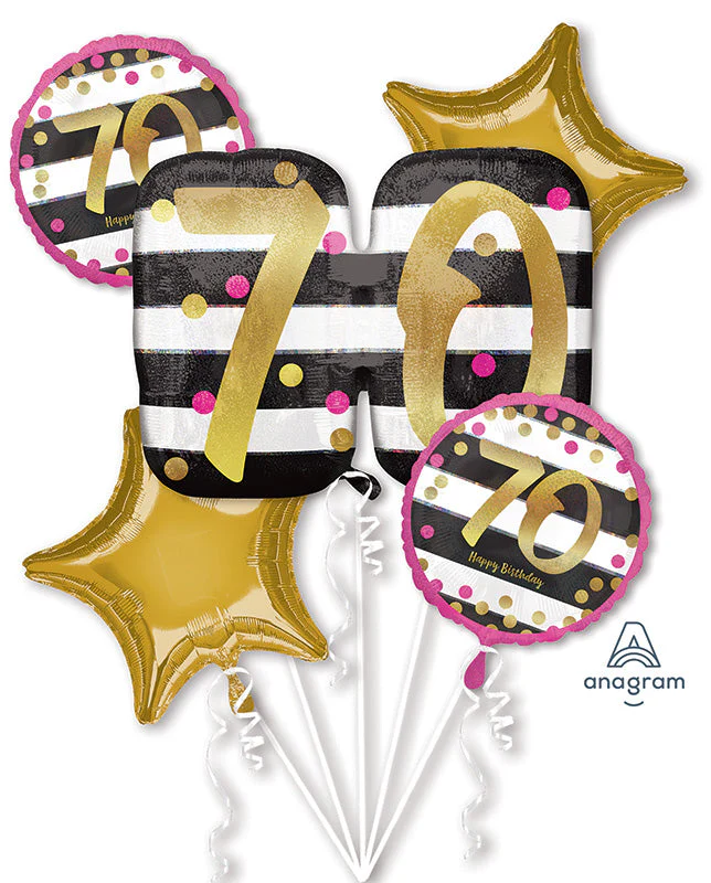 Bouquet Pink & Gold Milestone 70 Foil Balloon
