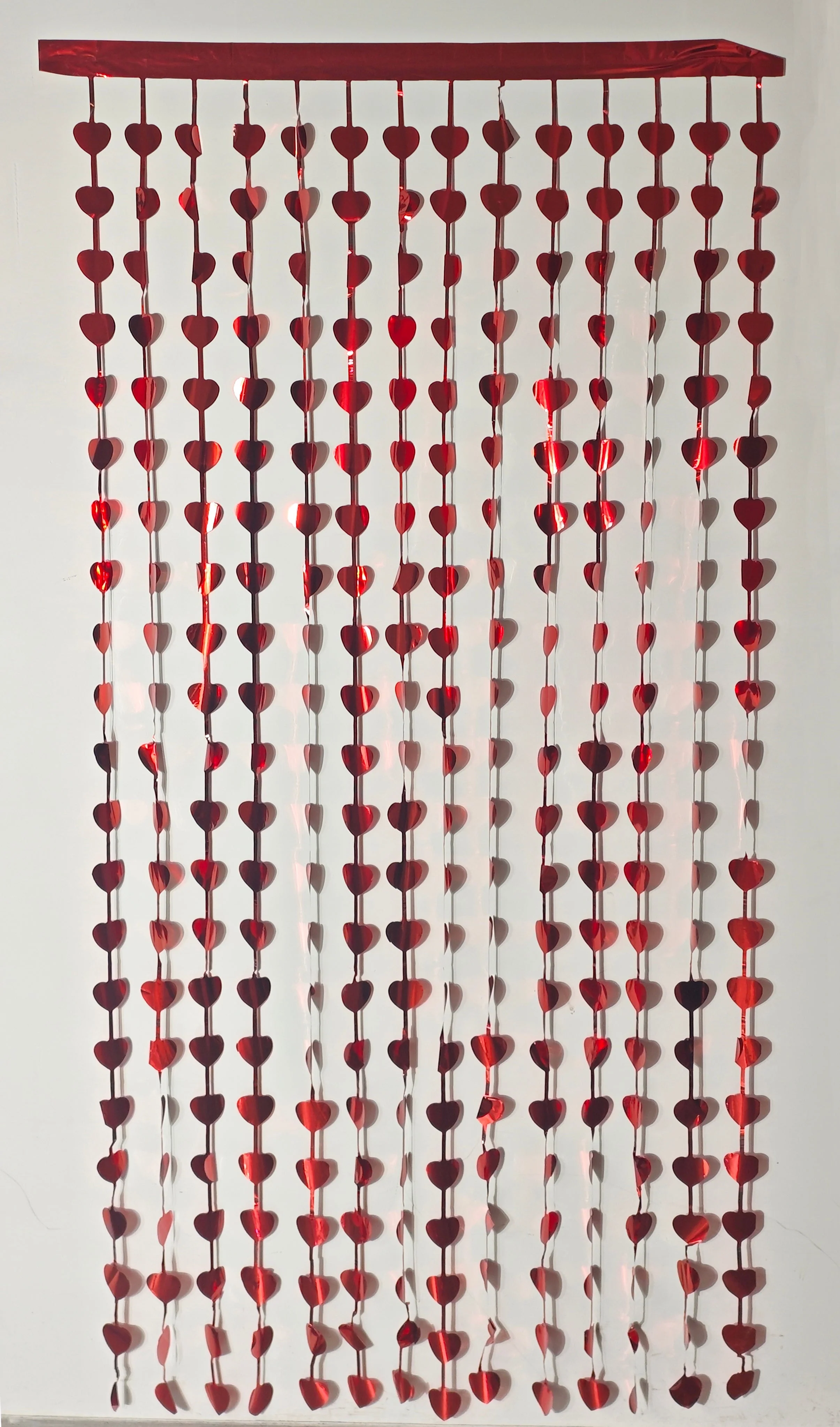 6.5 Feet x 3.25 Feet Foil Fringe Tinsel Heart Curtain Backdrop MylarGram Red