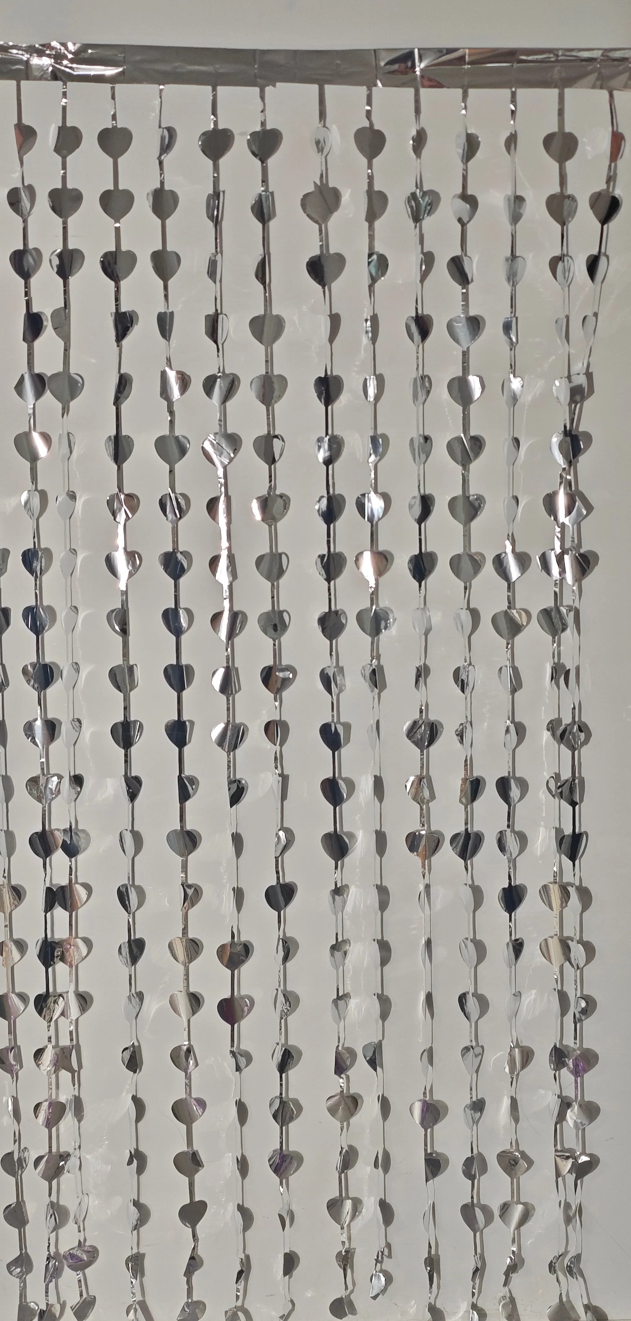 6.5 Feet x 3.25 Feet Foil Fringe Tinsel Heart Curtain Backdrop MylarGram Silver