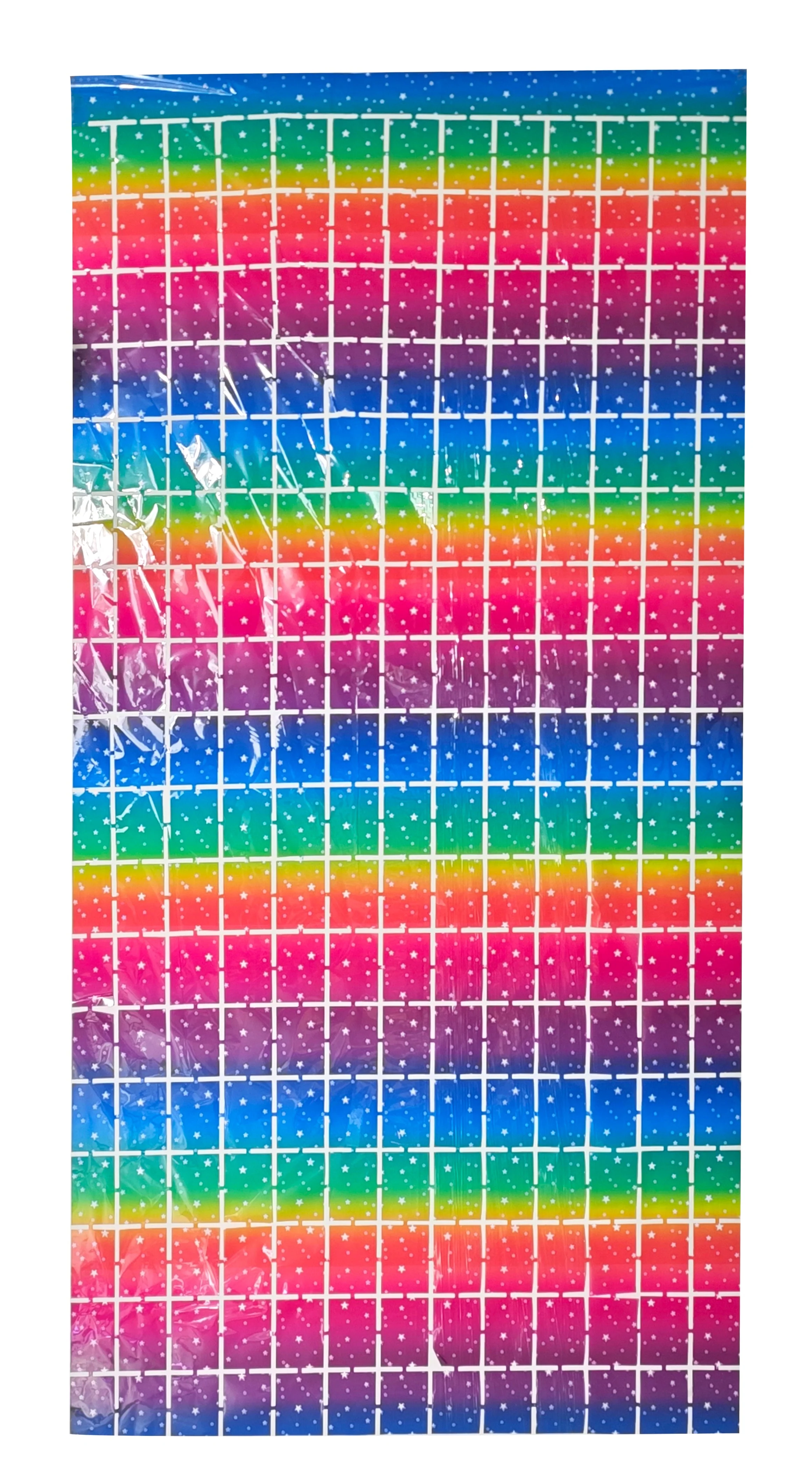 6.5 Feet x 3.25 Feet Foil Fringe Tinsel Rectangles Curtain Backdrop MylarGram Rainbow Colors