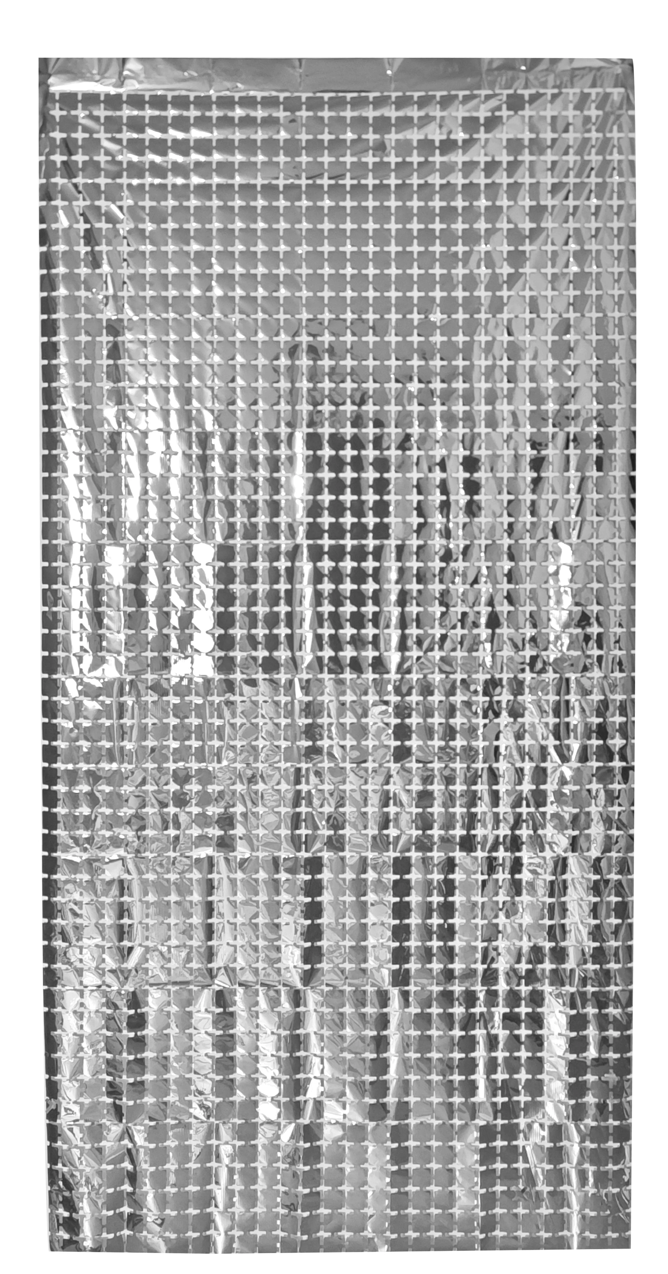 6.5 Feet x 3.25 Feet Foil Fringe Tinsel Squares Curtain Backdrop MylarGram Silver