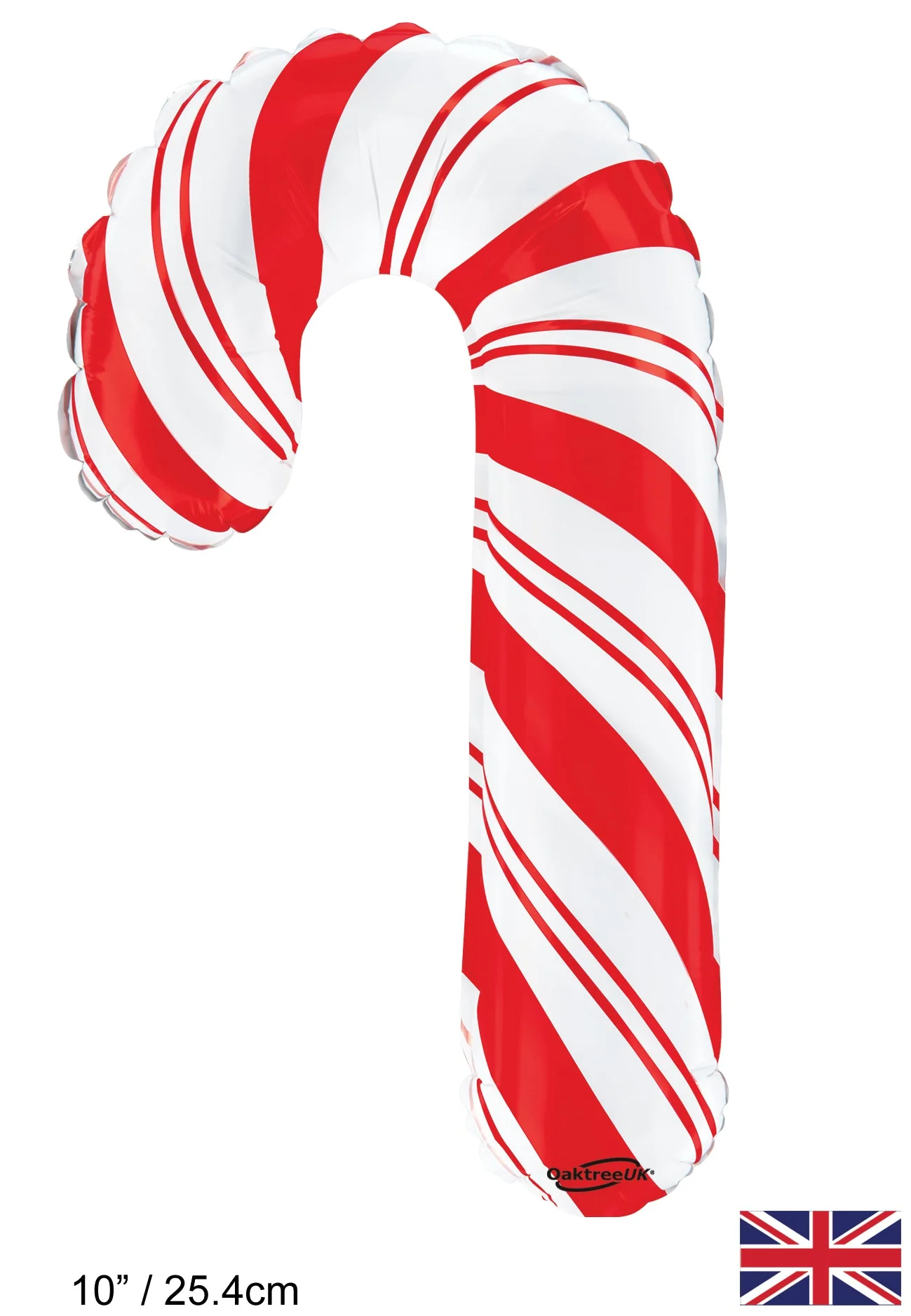 10"/25.4cm Airfill Only (Sticks Sold Separately) Red White Candy Cane Metallic (For Air) Oaktree Brand Mylar/Foil Balloon