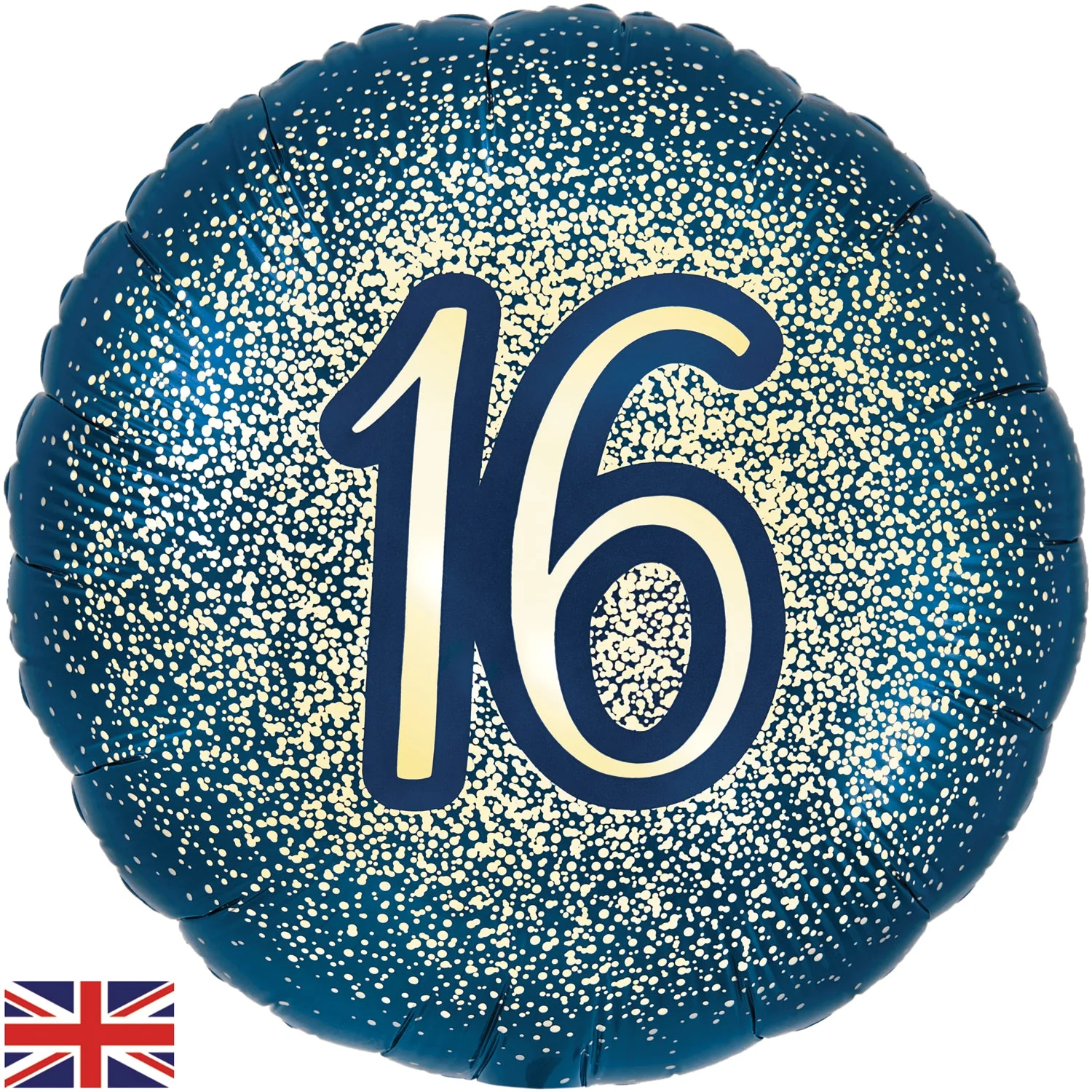 18" 16th Metallic Glitter Birthday Navy Gold Oaktree Foil Balloon