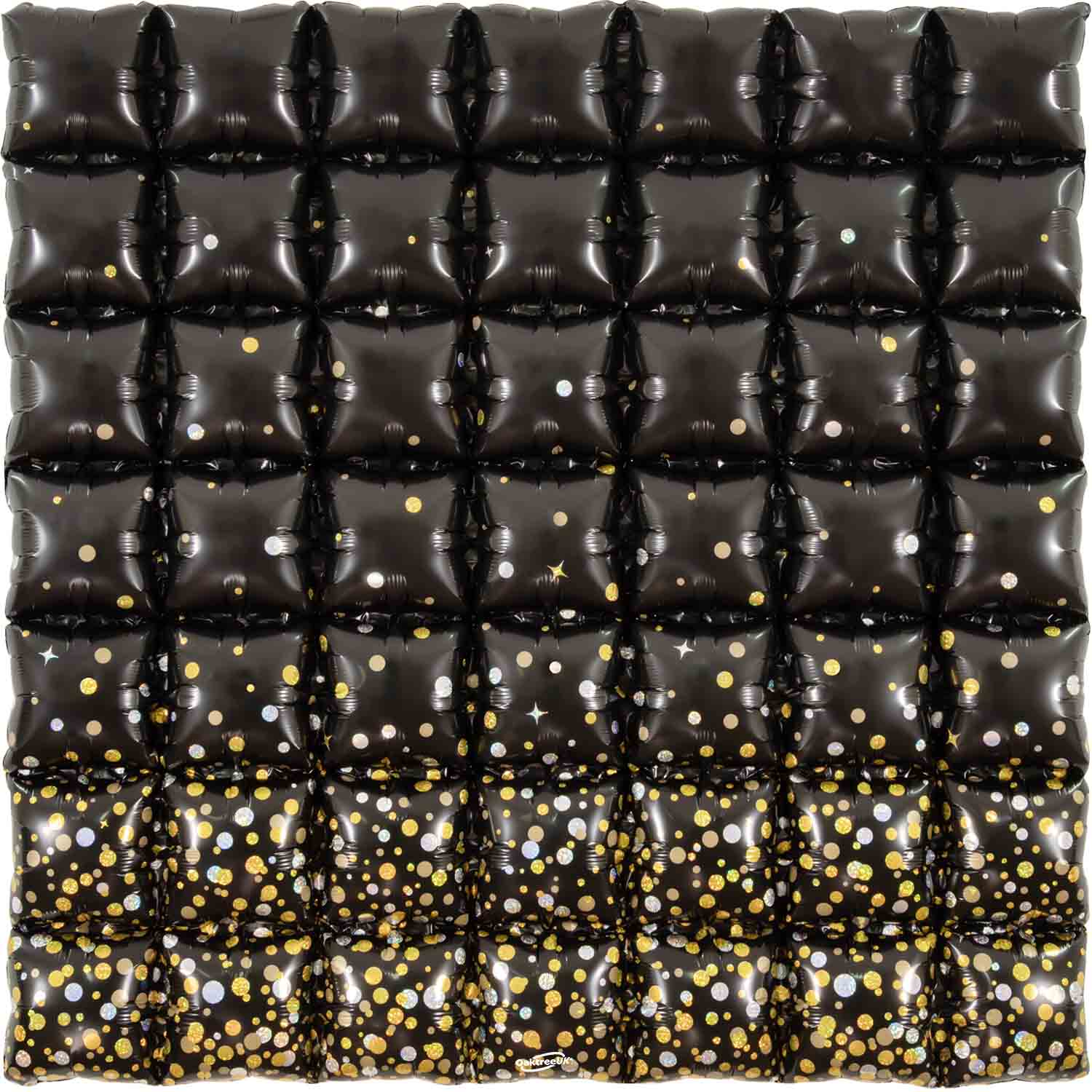 36" Inflated (7x7 Squares per 36") Sparkling Fizz Holographic Black Gold Squares Waffle Wall Foil Balloon