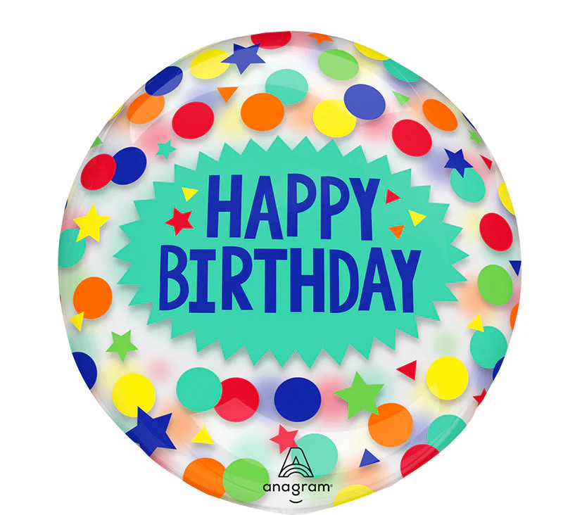 Printed Clearz Happy Birthday Dots and Stars Foil Balloon